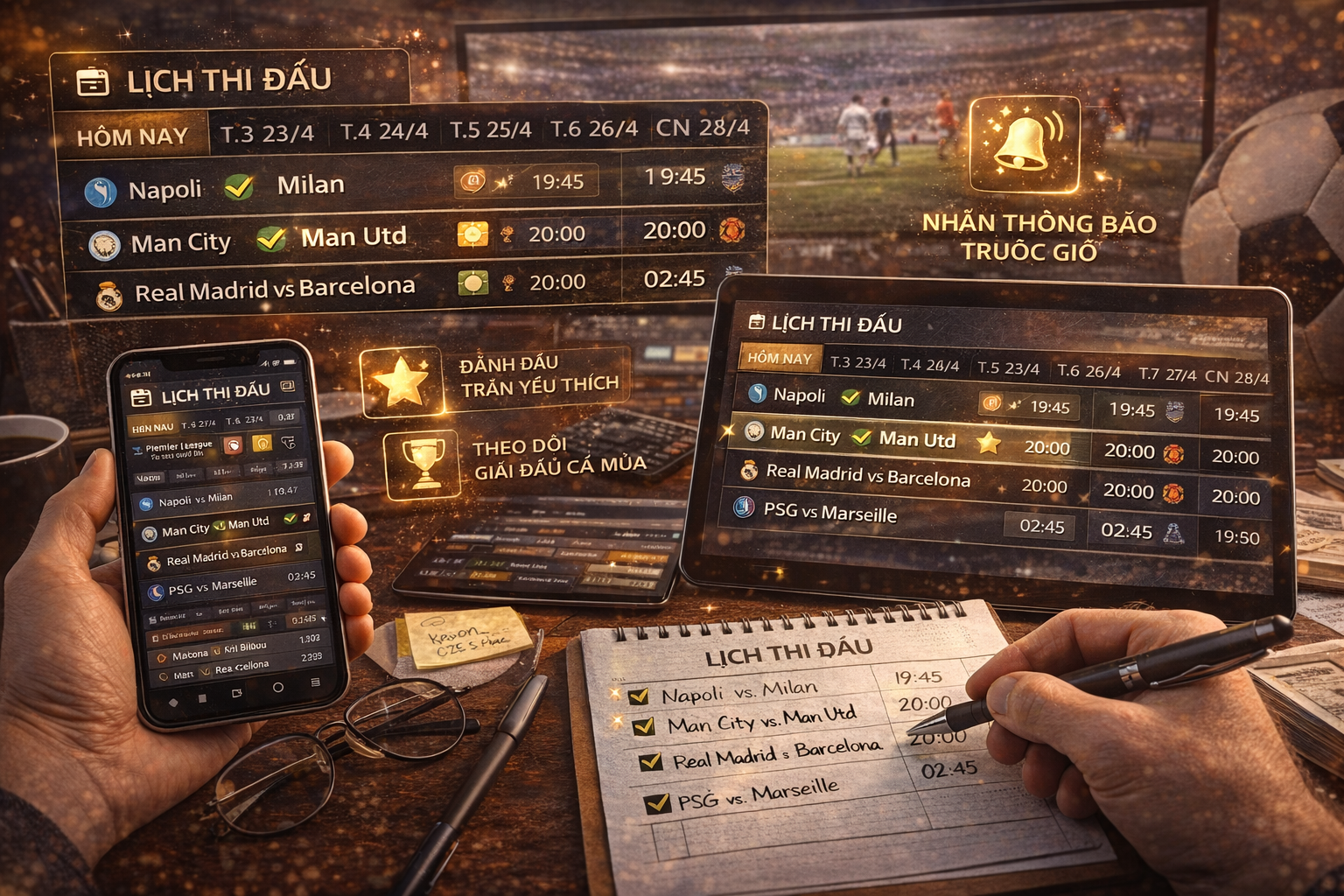 Lịch thi đấu bóng đá hôm nay